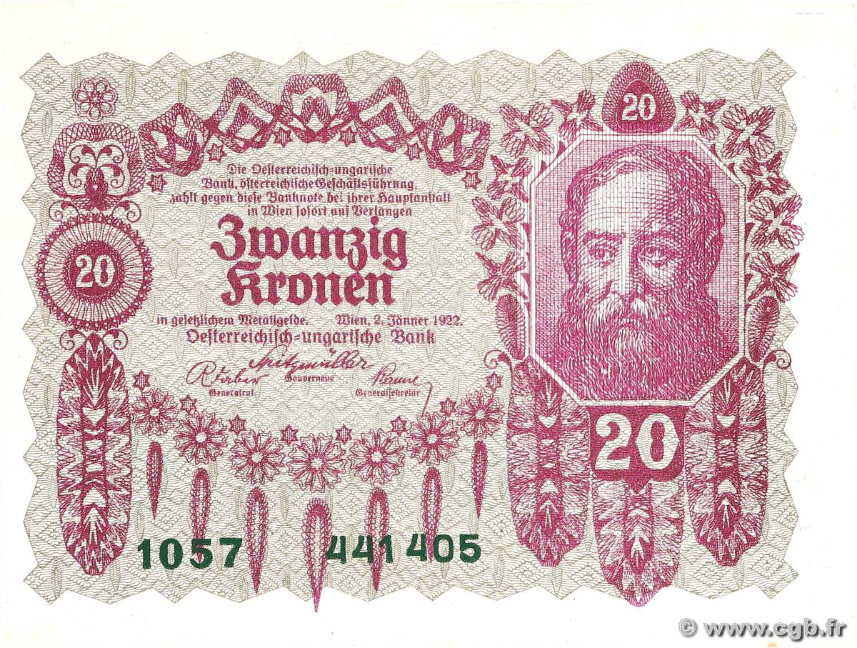 20 Kronen AUTRICHE  1922 P.076 pr.NEUF