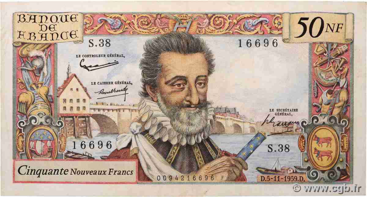 50 Nouveaux Francs HENRI IV FRANCIA  1959 F.58.04 BB