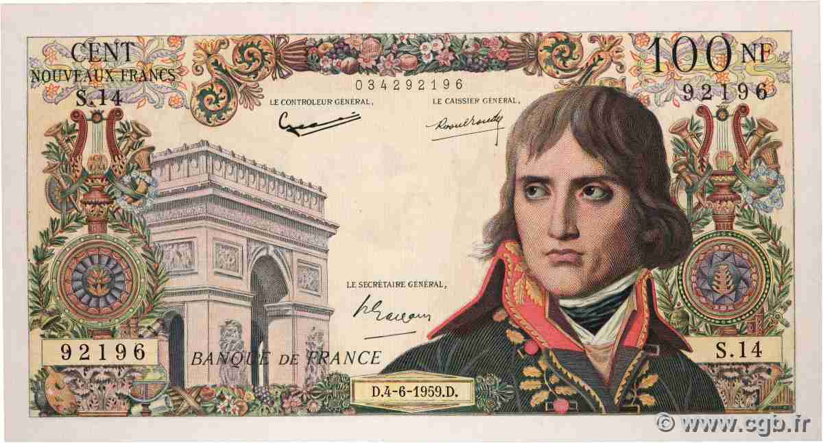 100 Nouveaux Francs BONAPARTE FRANCE  1959 F.59.02 XF