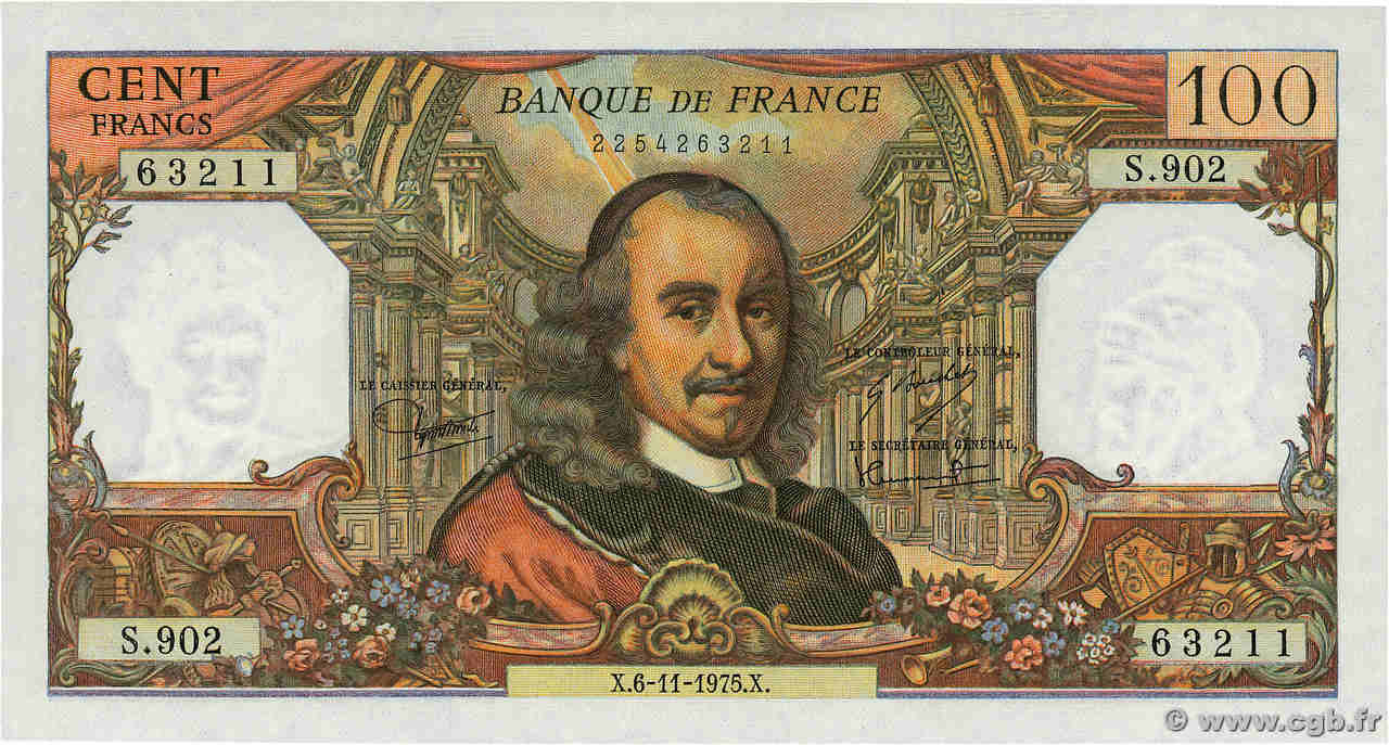 100 Francs CORNEILLE FRANCE  1975 F.65.50 SPL