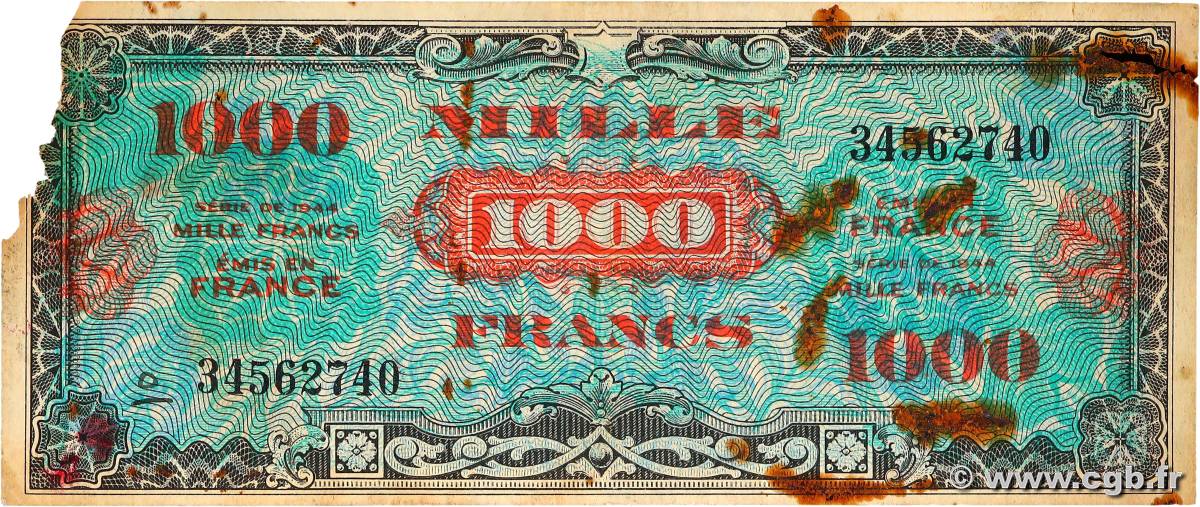 1000 Francs DRAPEAU FRANCE 1944 VF.22.01