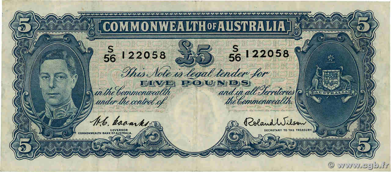 5 Pounds AUSTRALIE  1952 P.27d TTB
