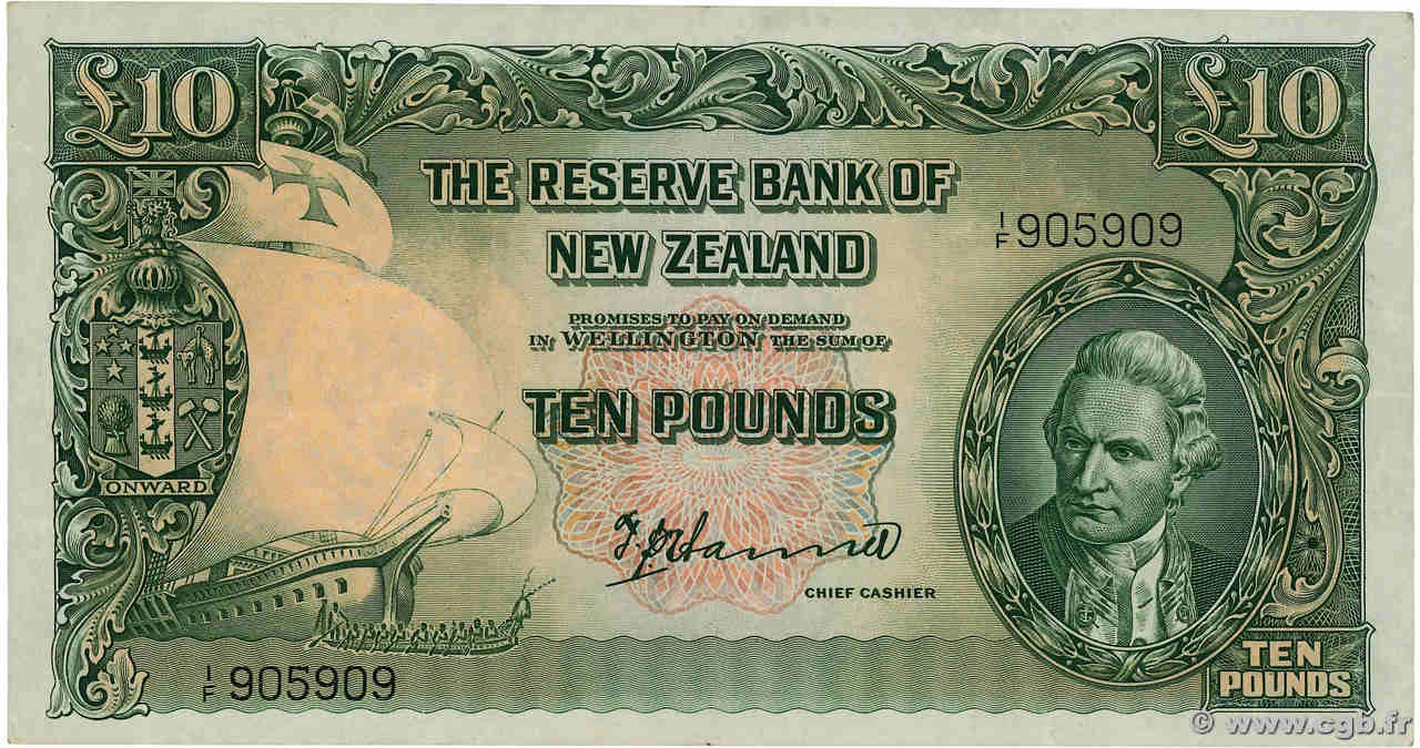 10 Pounds NEW ZEALAND  1955 P.161a AU-