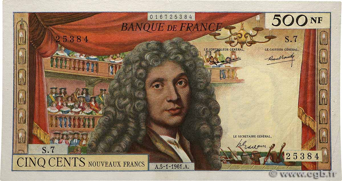 500 Nouveaux Francs MOLIÈRE FRANCE  1961 F.60.03 VF+