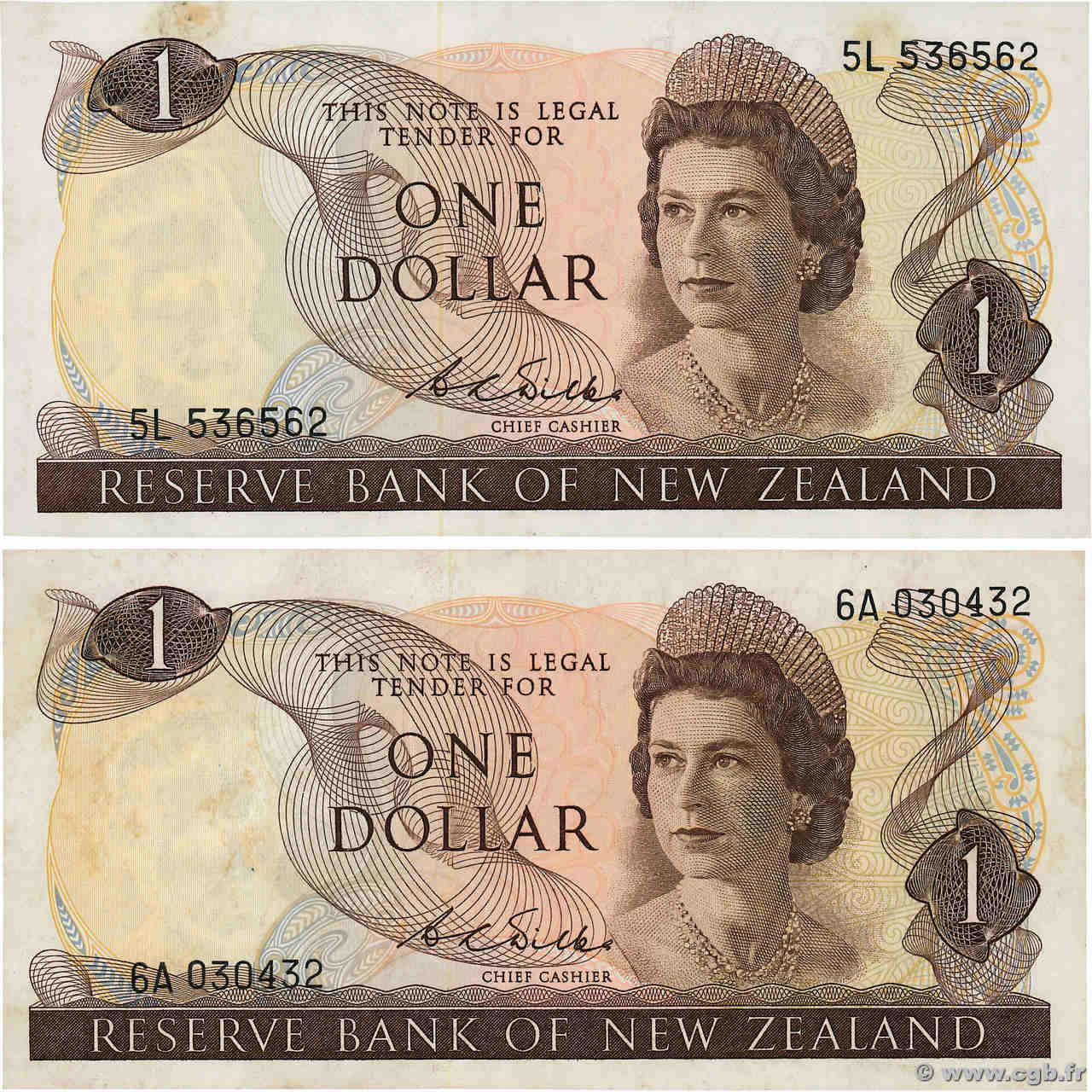 1 Dollar Lot NEW ZEALAND  1968 P.163b XF+