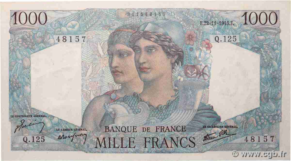 1000 Francs MINERVE ET HERCULE FRANCIA  1945 F.41.08 q.AU