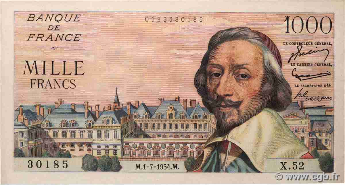 1000 Francs RICHELIEU FRANCIA  1954 F.42.06 SPL