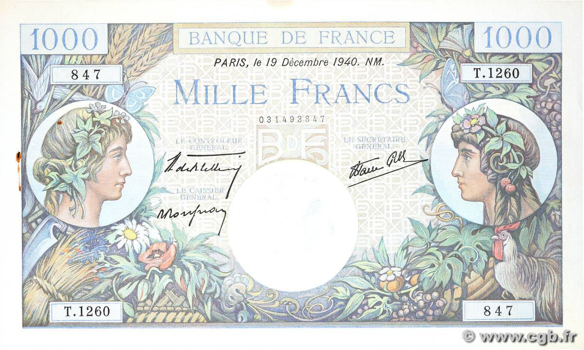 1000 Francs COMMERCE ET INDUSTRIE FRANCE  1940 F.39.03 XF-