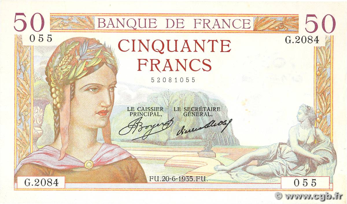 50 Francs CÉRÈS FRANCE  1935 F.17.11 VF+