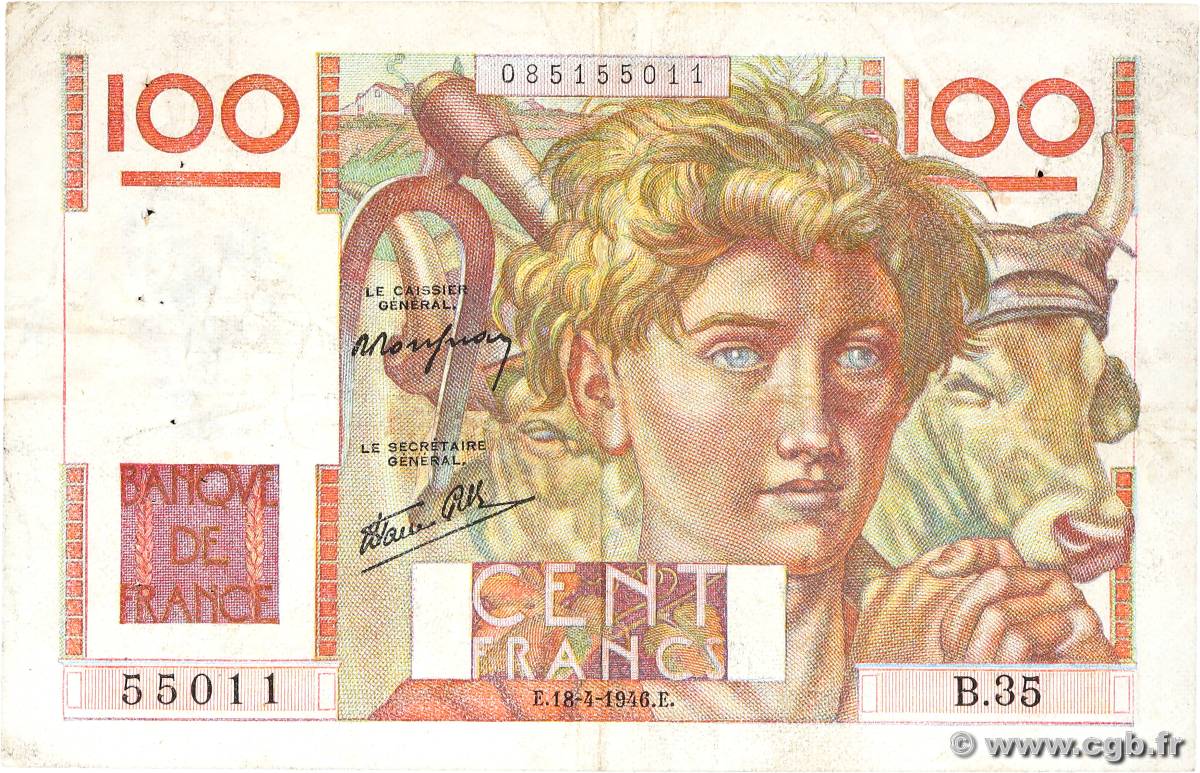 100 Francs JEUNE PAYSAN FRANCE  1946 F.28.02 F