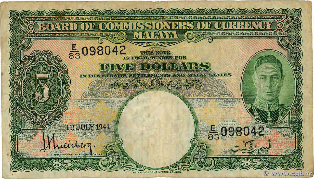 5 Dollars MALAYA  1941 P.12 pr.TB