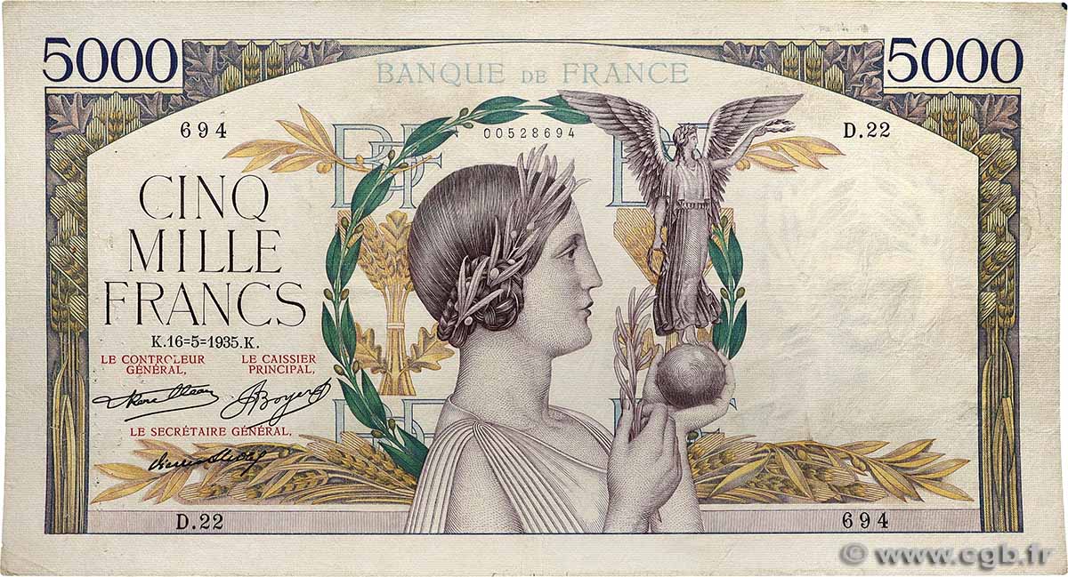 5000 Francs VICTOIRE FRANCE  1935 F.44.02 F+