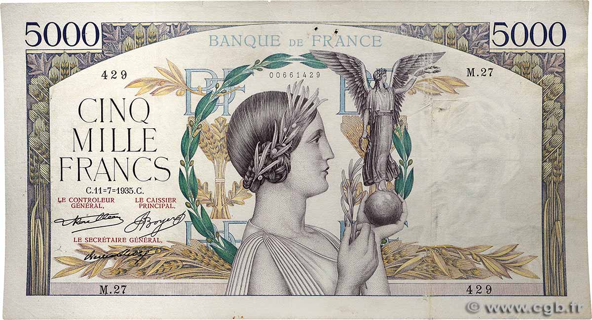 5000 Francs VICTOIRE FRANCE  1935 F.44.03 F