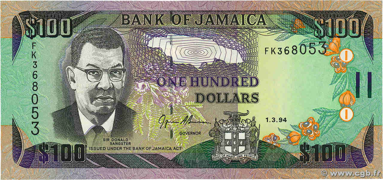 100 Dollars JAMAICA  1994 P.76a UNC