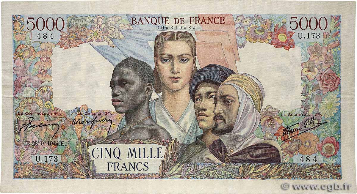 5000 Francs EMPIRE FRANÇAIS FRANCE  1944 F.47.08 VF