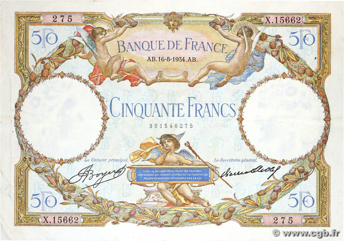 50 Francs LUC OLIVIER MERSON type modifié FRANCE  1934 F.16.05 TTB
