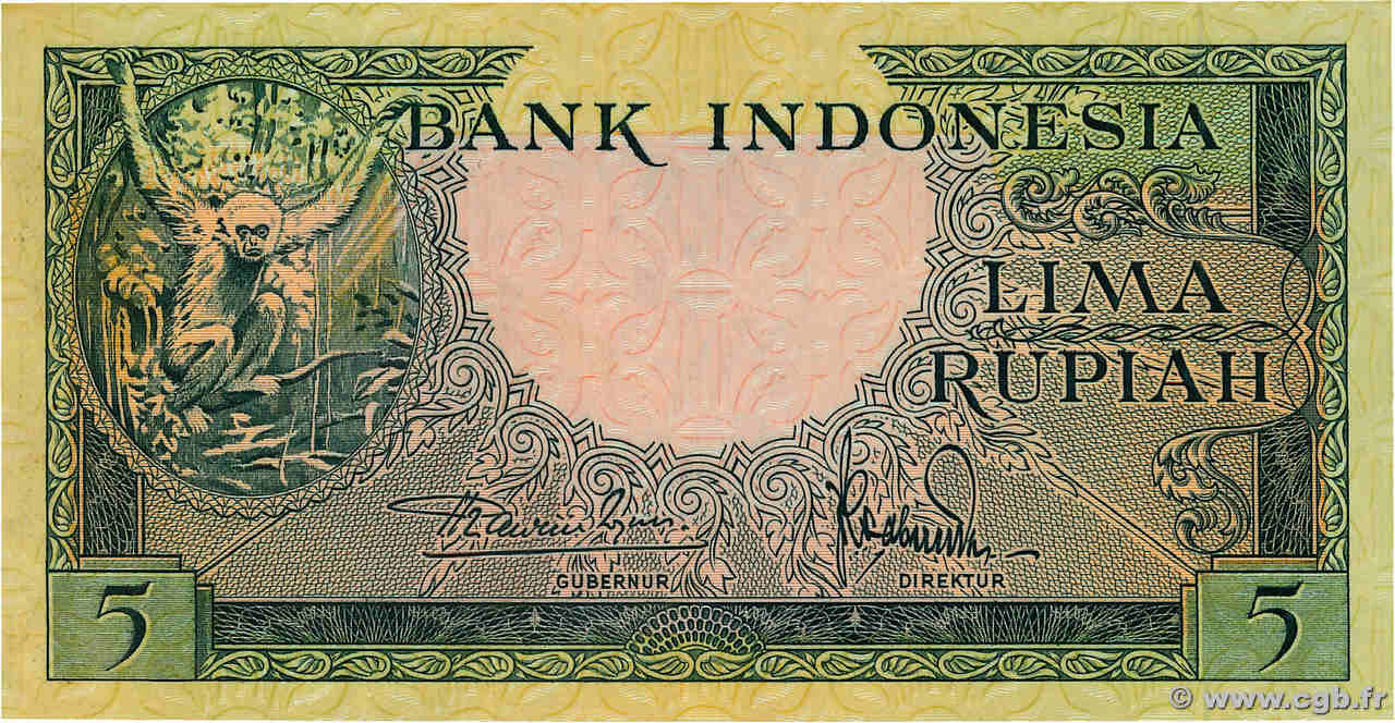 5 Rupiah INDONESIA  1957 P.049a UNC