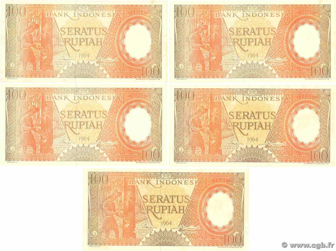 100 Rupiah Lot INDONESIA  1964 P.097b q.FDC