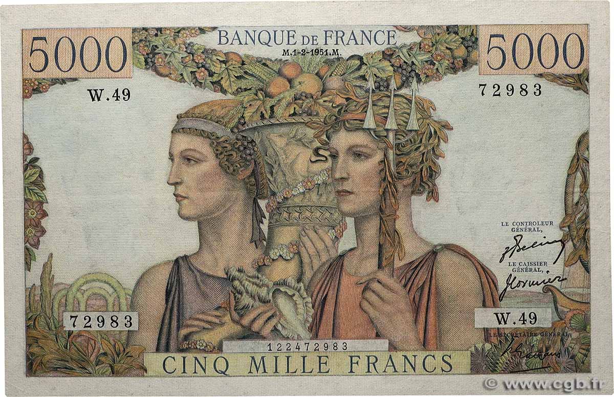 5000 Francs TERRE ET MER FRANCE  1951 F.48.03 XF