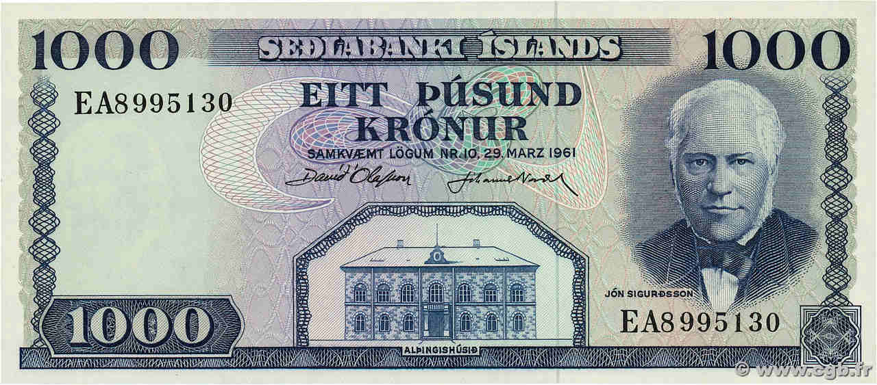 1000 Kronur ISLANDA  1961 P.46a FDC