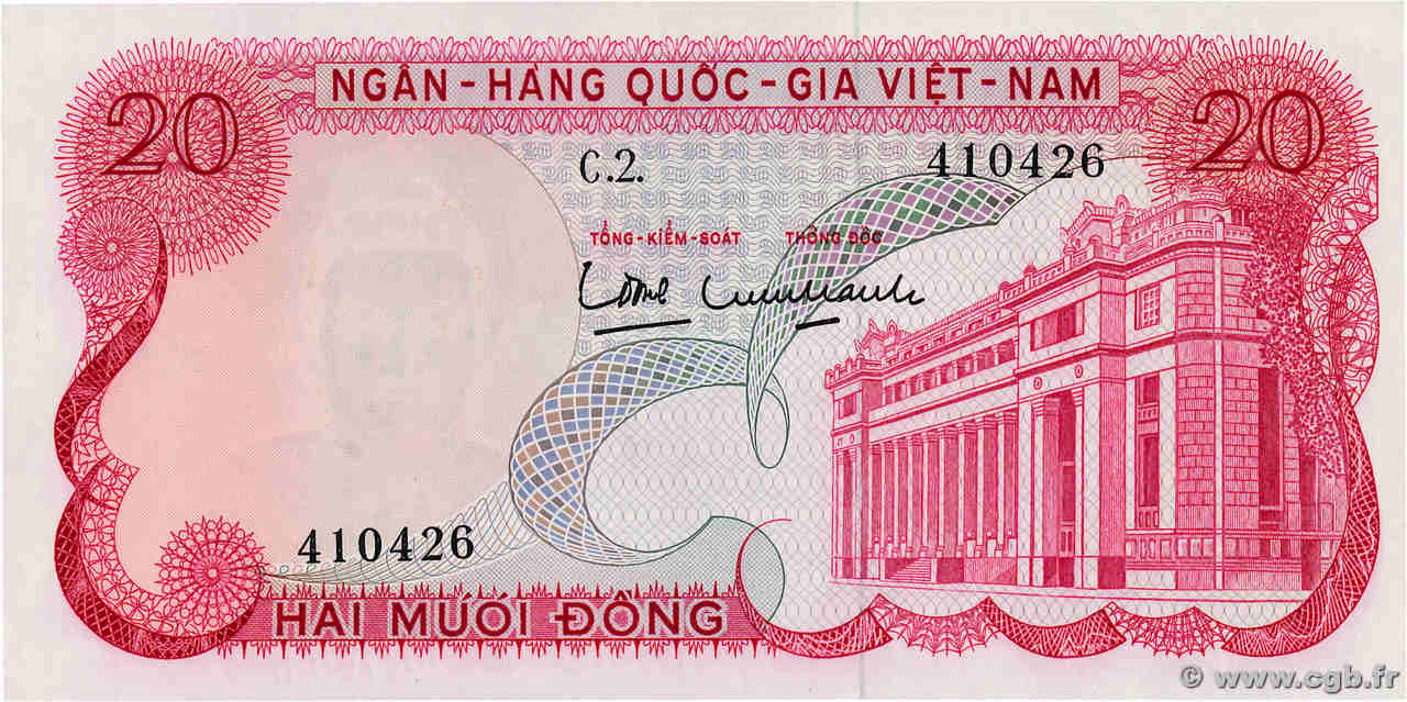 20 Dong VIET NAM SOUTH  1969 P.24a UNC
