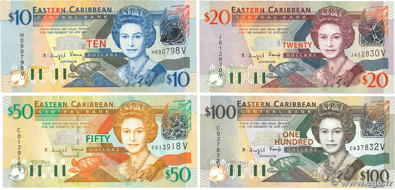 10 au 100 Dollars Lot EAST CARIBBEAN STATES  2003 P.43v au P.46v UNC-