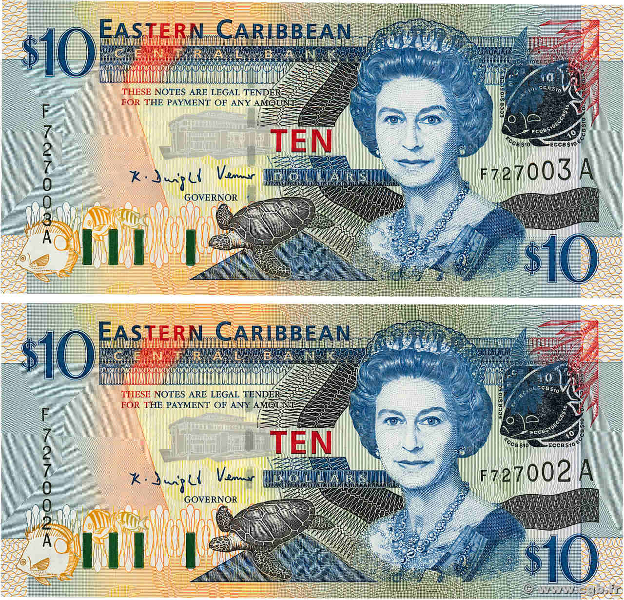 10 Dollars Consécutifs EAST CARIBBEAN STATES  2003 P.43a FDC