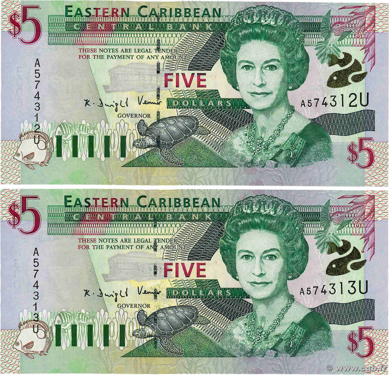 5 Dollars Consécutifs EAST CARIBBEAN STATES  2000 P.37u q.FDC