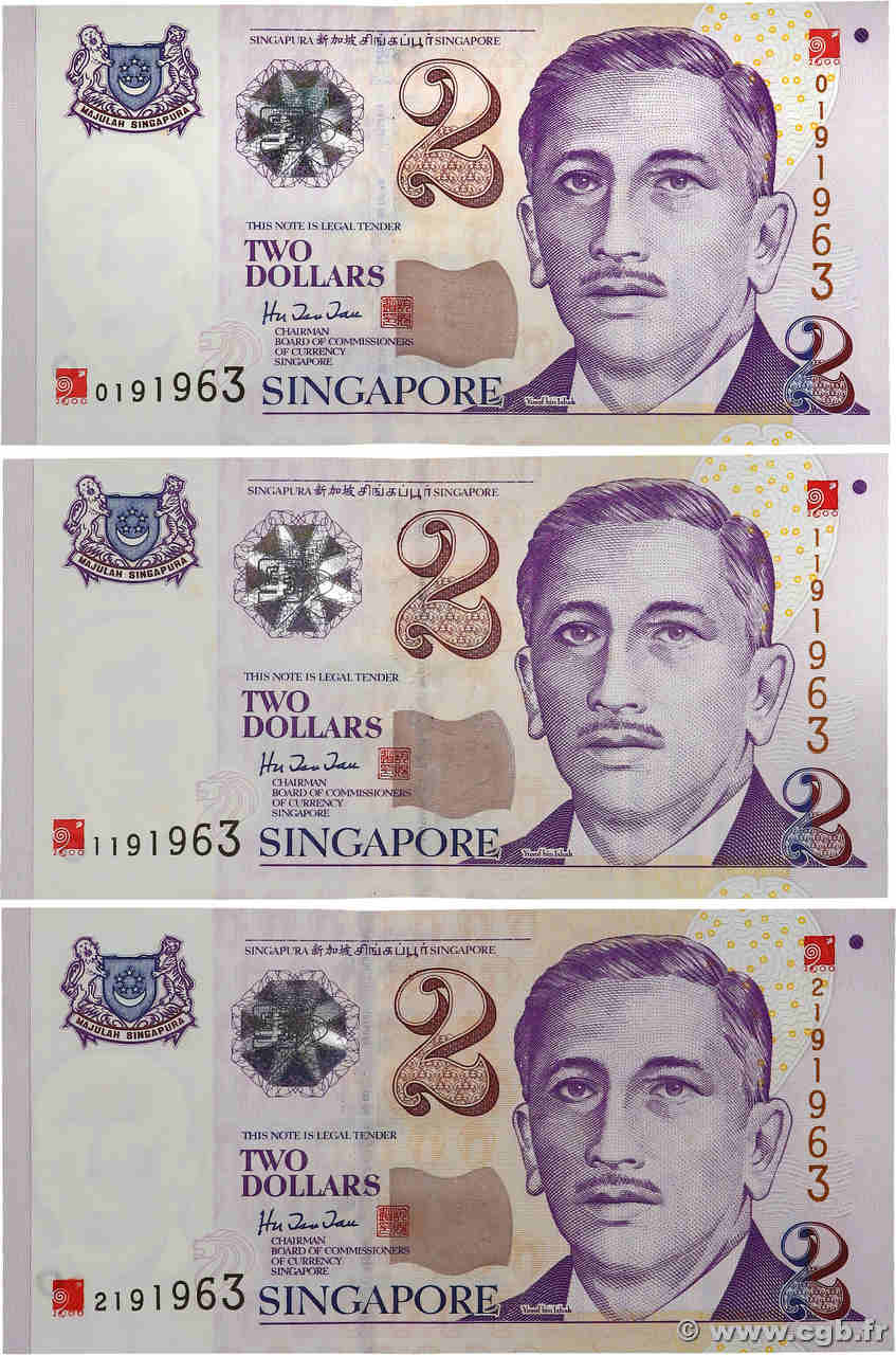 2 Dollars Lot SINGAPORE  2000 P.45 UNC-