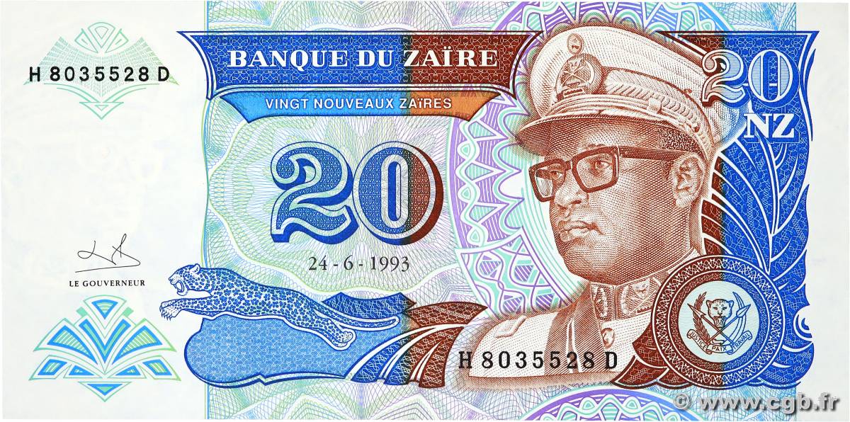 20 Nouveaux Zaïres ZAIRE  1993 P.56 q.FDC