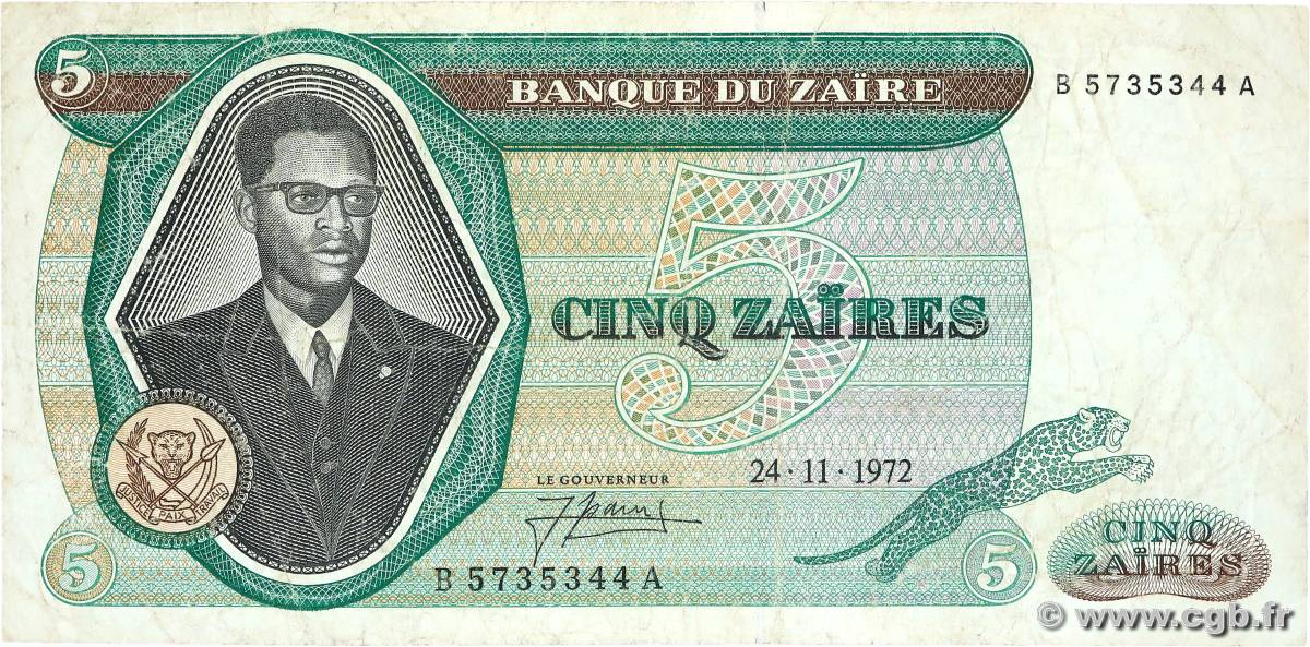 5 Zaïres ZAIRE  1972 P.20 q.MB