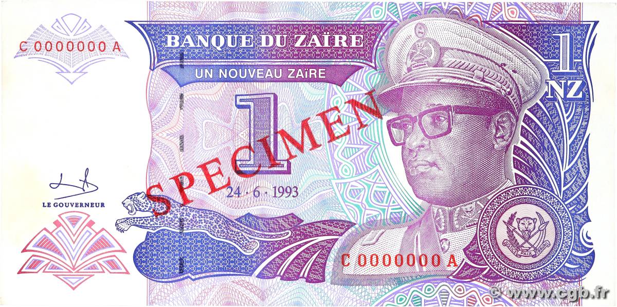 1 Nouveau Zaïre Spécimen ZAÏRE  1993 P.52s SC