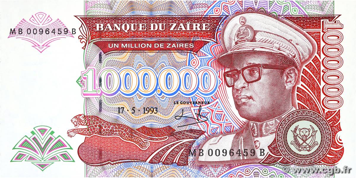 1000000 Zaïres ZAIRE  1993 P.45b FDC