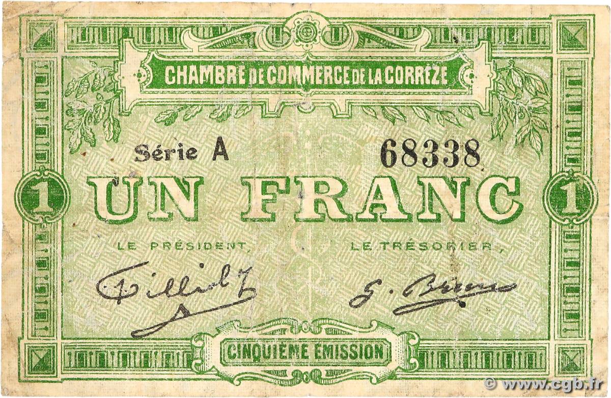 1 Franc FRANCE régionalisme et divers Corrèze 1915 JP.051.12 TB