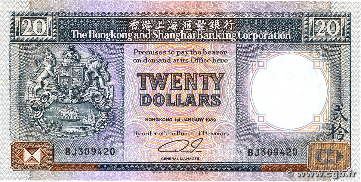 20 Dollars HONG KONG  1989 P.192c AU-
