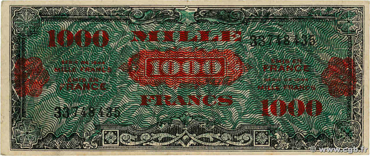 1000 Francs DRAPEAU Faux FRANCIA  1944 VF.22.01 BC
