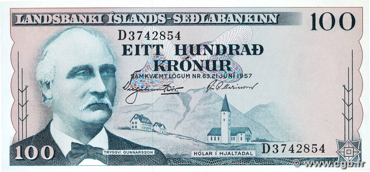 100 Kronur ISLANDE  1957 P.40a NEUF