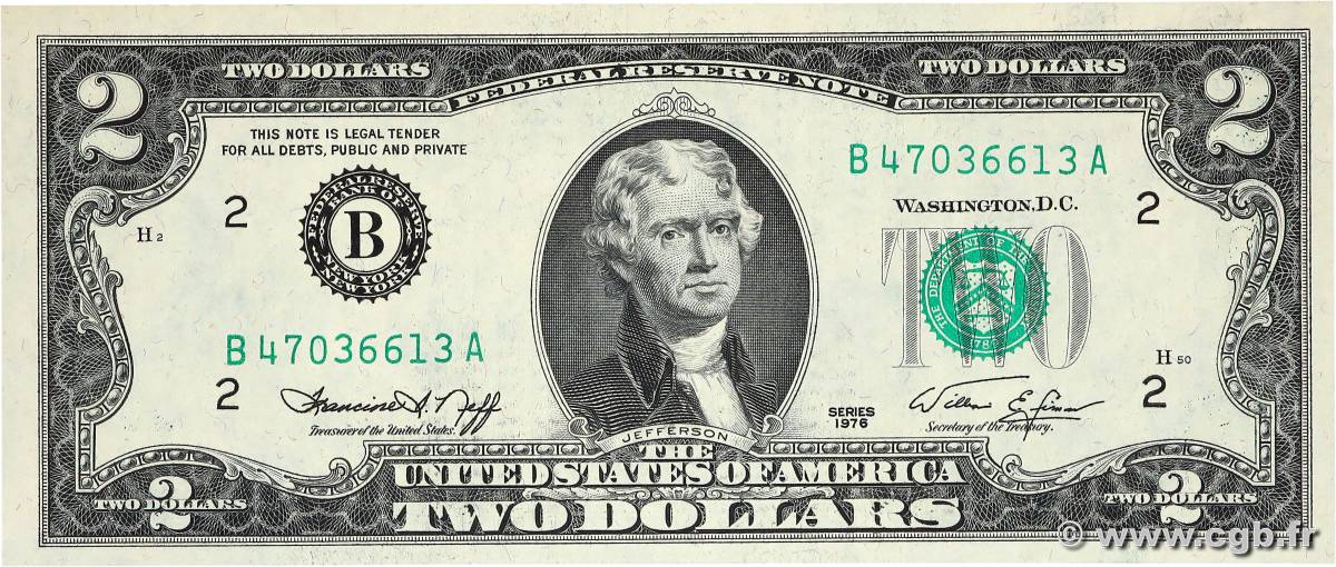 2 Dollars ÉTATS-UNIS D AMÉRIQUE New York 1976 P.461 NEUF