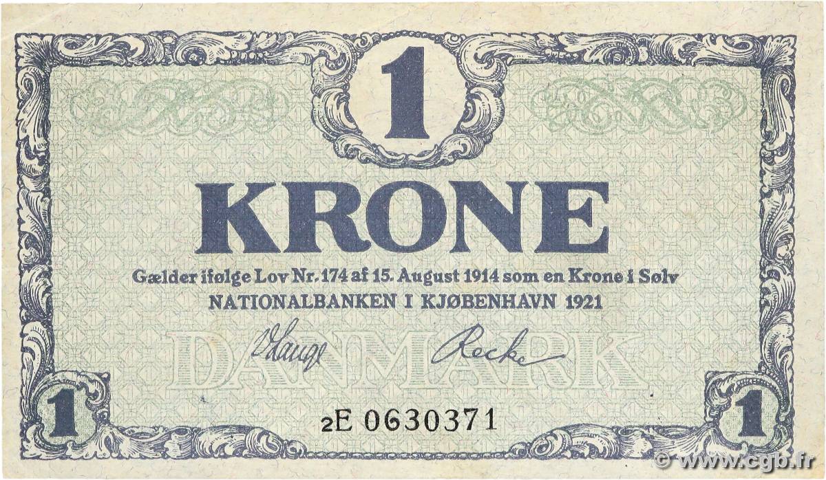 1 Krone DANEMARK  1921 P.012f TTB