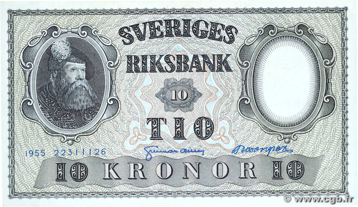 10 Kronor SUÈDE  1955 P.43c XF+