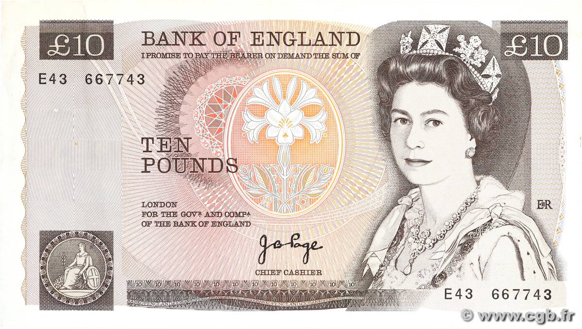 10 Pounds ANGLETERRE  1975 P.379a TTB