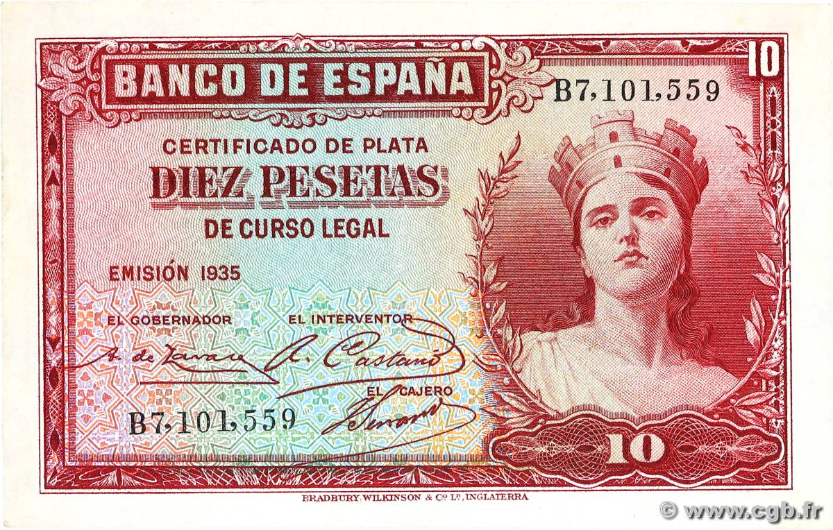 10 Pesetas ESPAGNE  1935 P.086a pr.SPL
