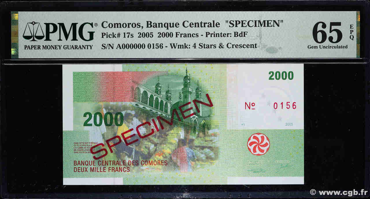 2000 Francs Spécimen COMOROS  2005 P.17s UNC