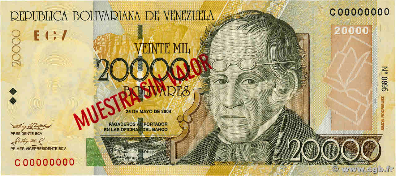 20000 Bolivares Spécimen VENEZUELA  2004 P.086cs fST+