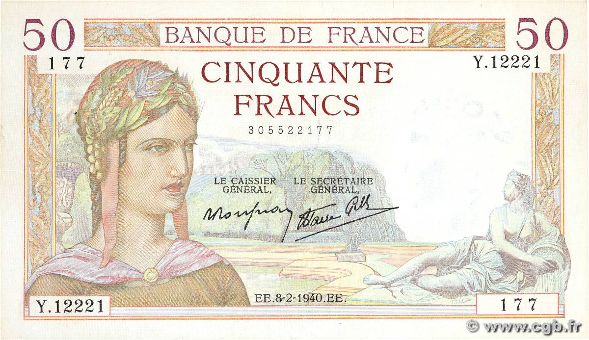 50 Francs CÉRÈS modifié FRANCIA  1940 F.18.38 SPL
