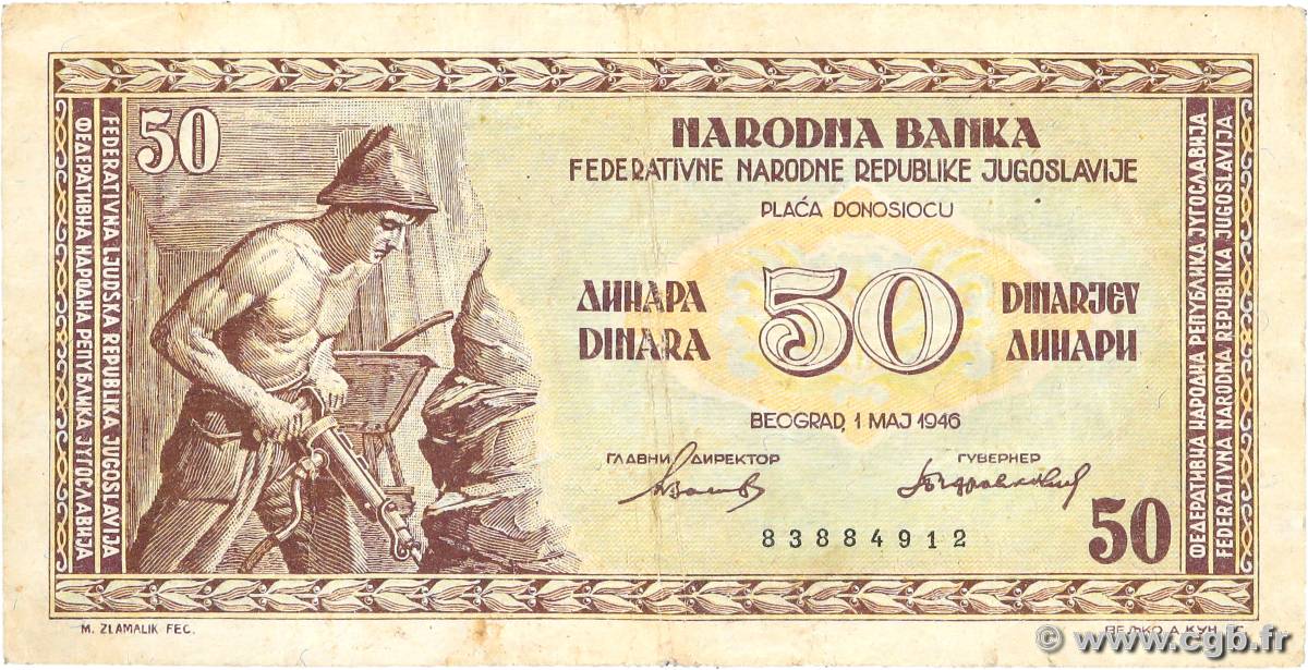 50 Dinara YOUGOSLAVIE  1946 P.064a TB