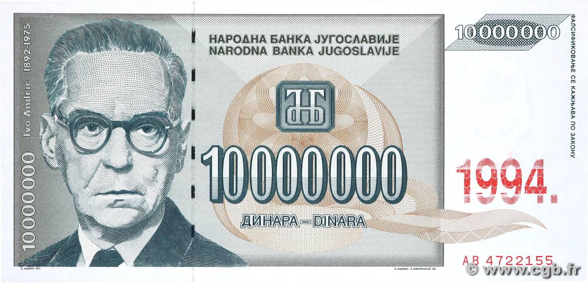 10000000 Dinara YUGOSLAVIA  1994 P.144a UNC-