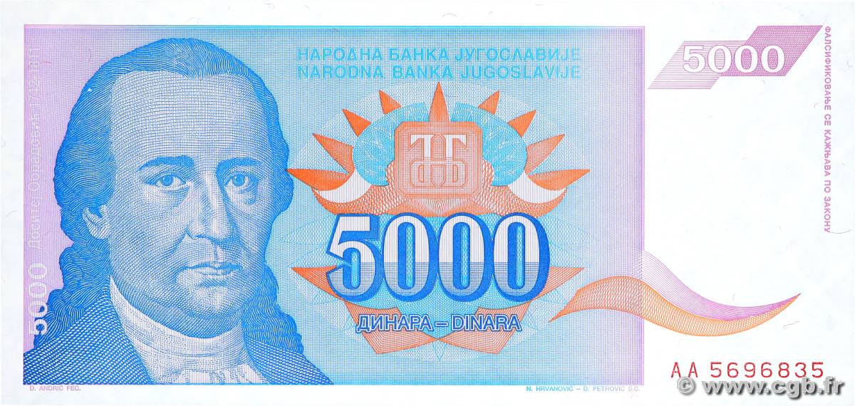 5000 Dinara YOUGOSLAVIE  1994 P.141a NEUF