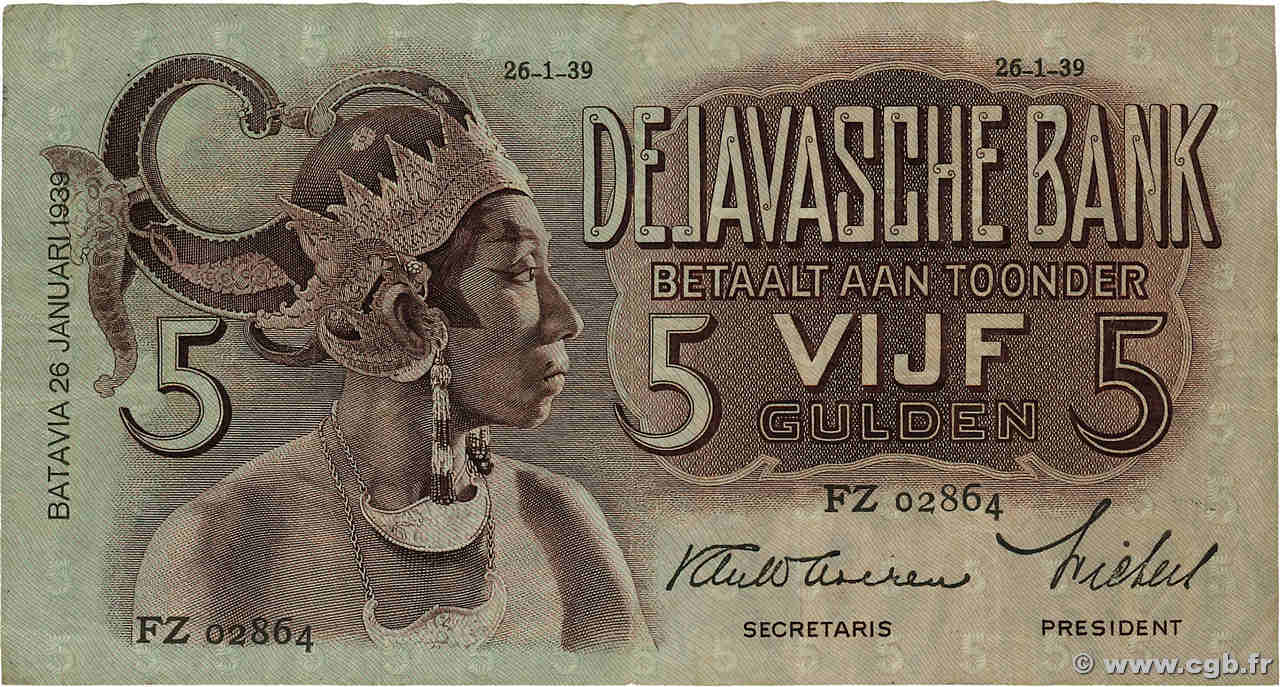5 Gulden INDIAS NEERLANDESAS  1939 P.078b MBC