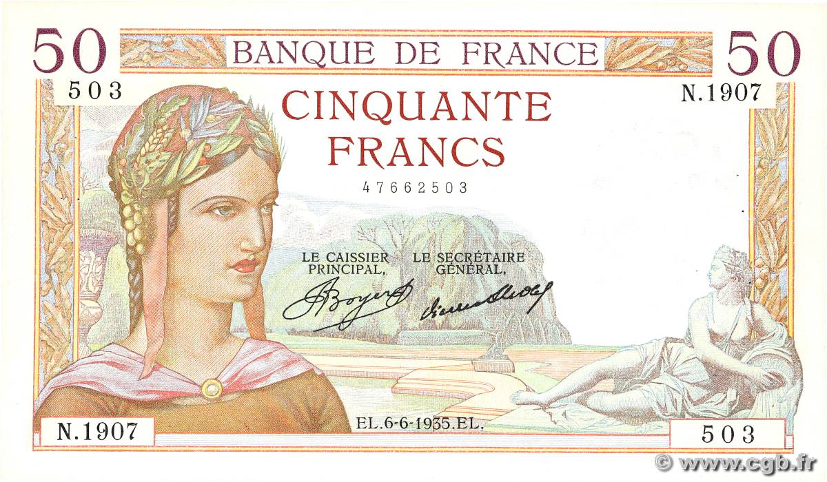 50 Francs CÉRÈS FRANCE  1935 F.17.10 TTB